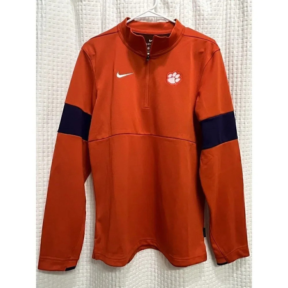 Nike DriFit Therma Clemson Tigers 1/4 Zip Pullover Jacket Mens Small Orange M10